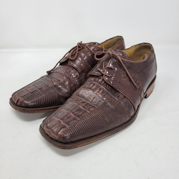 Vero Cuoio Shoes Men 9 Dress Oxford Derby Brogue Loafer Hornback Lizard Brewton‎ - Picture 1 of 8